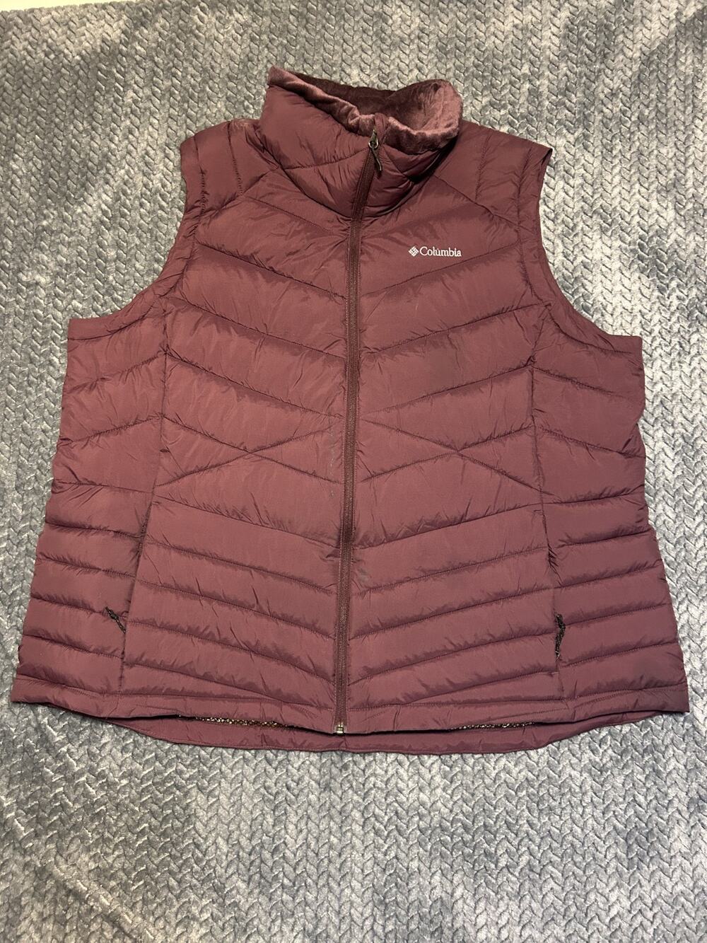 Columbia Omni Heat Puffer Vest Womens 3X Maroon Quilted Full Zip Mock Neck